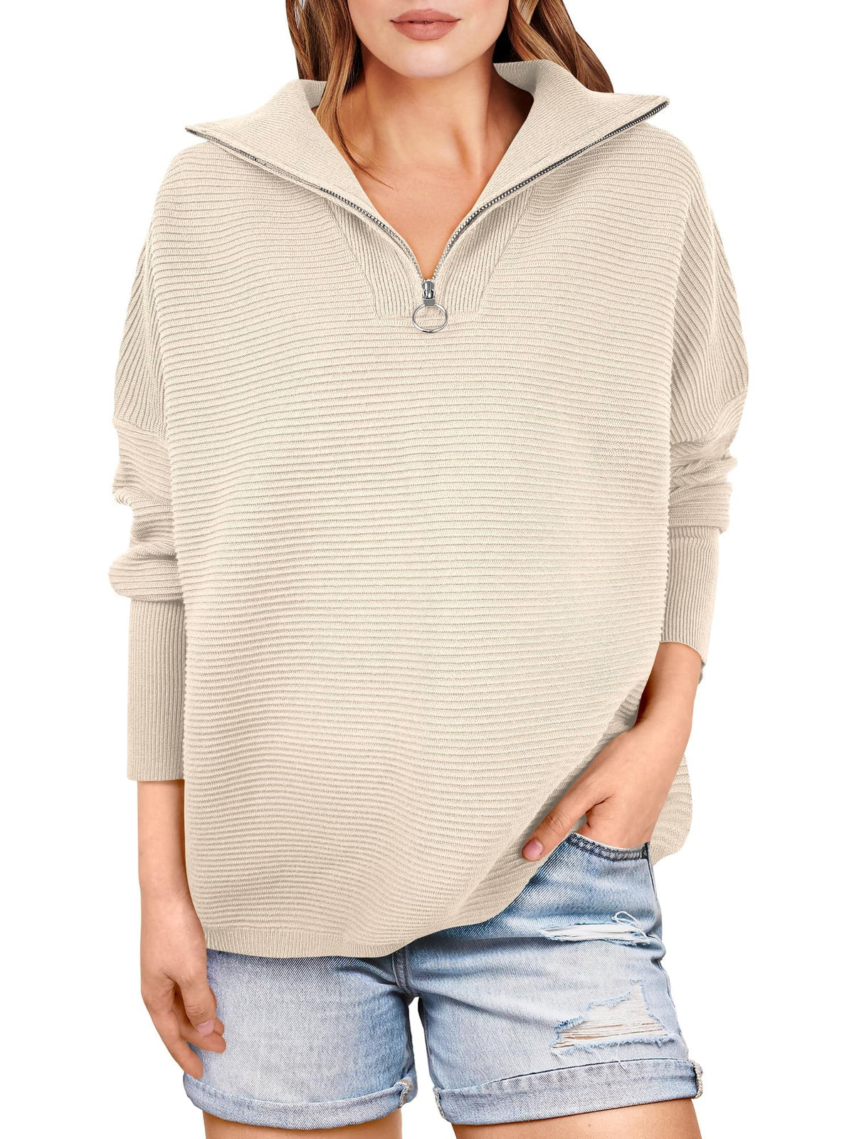 Women's Quarter Zip Rib Knit Cozy Pullover Sweater (Buy 2, Get Free Shipping)