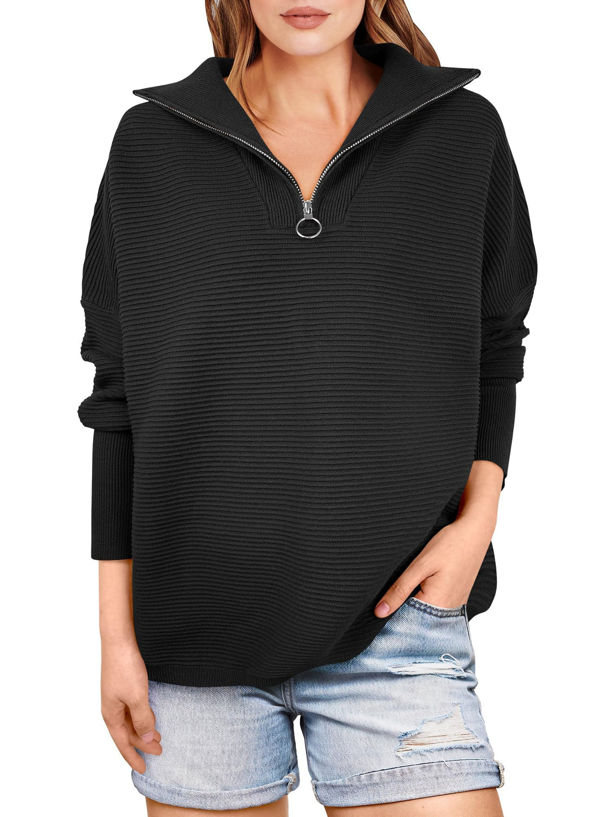 Women's Quarter Zip Rib Knit Cozy Pullover Sweater (Buy 2, Get Free Shipping)