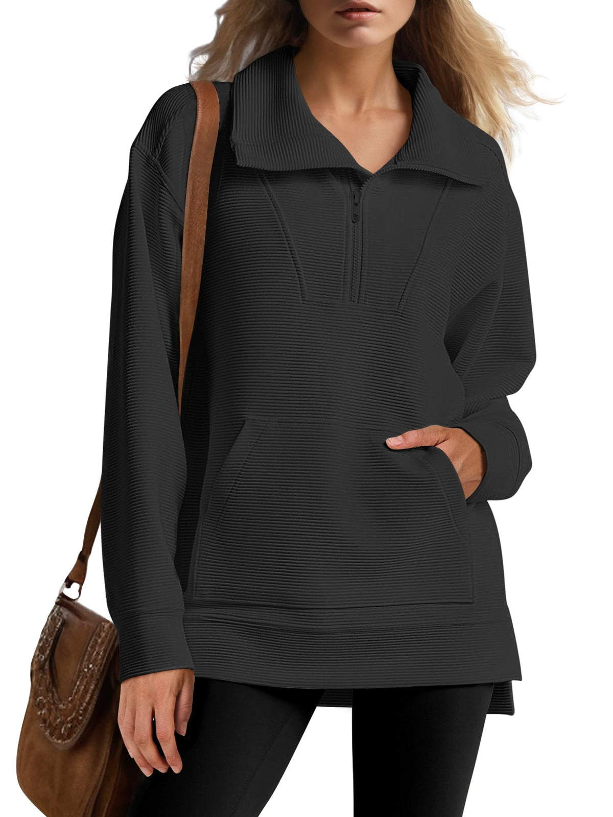 Women's Quarter Zip Oversized Knit Pullover (Buy 2, Get Free Shipping)