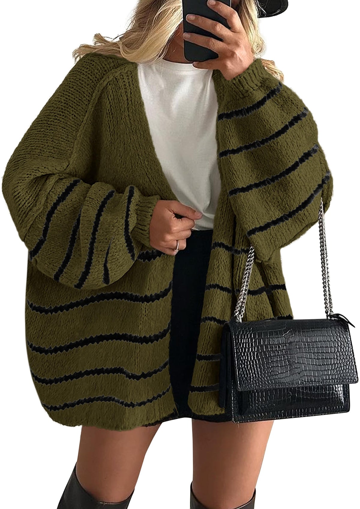 Women's Oversized Balloon Sleeve Striped Cardigan (Free Shipping on Orders of 2+)