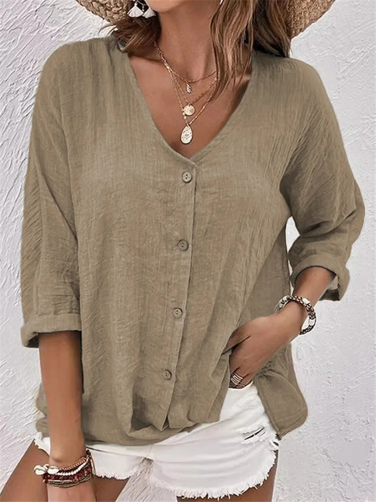 Rosalinda - Summer Linen Button-Down Blouse