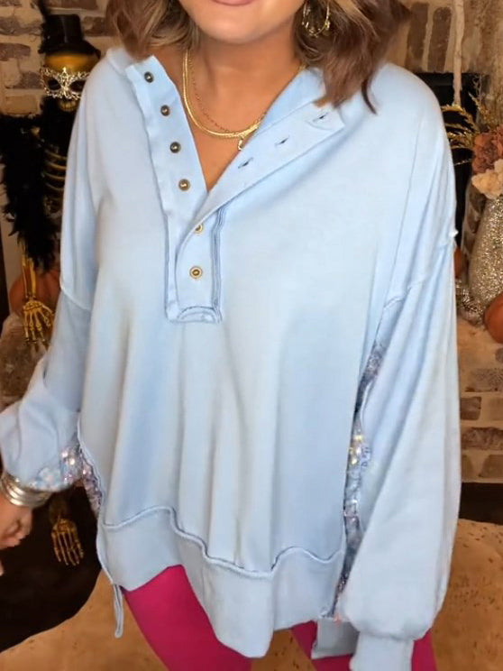 Women's Sequin Colorblock Henley Sweatshirt (Buy 2 Get Free Shipping)