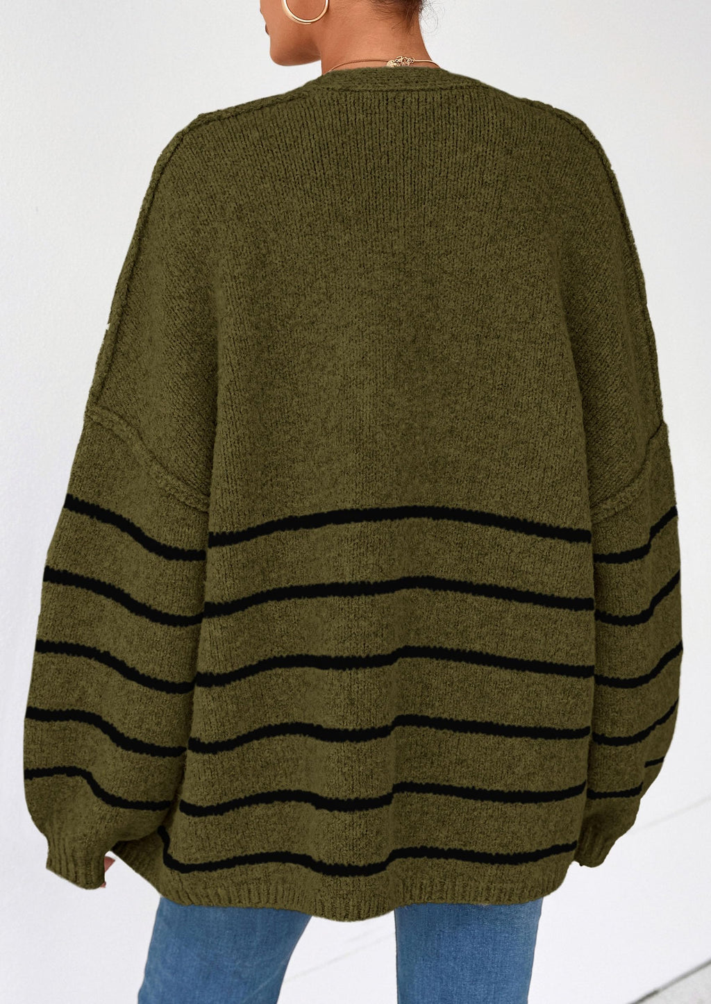 Women's Oversized Balloon Sleeve Striped Cardigan (Free Shipping on Orders of 2+)