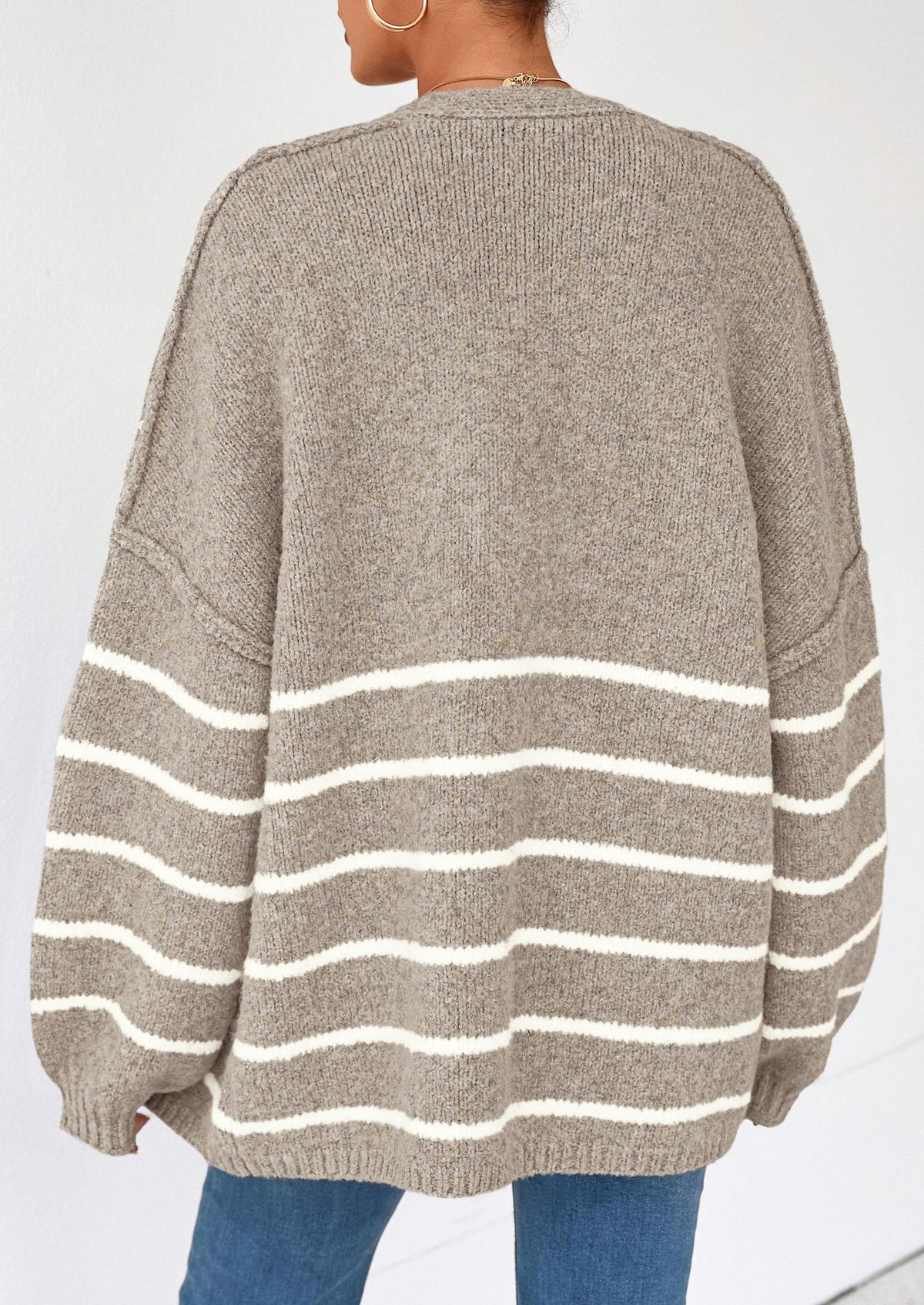 Women's Oversized Balloon Sleeve Striped Cardigan (Free Shipping on Orders of 2+)