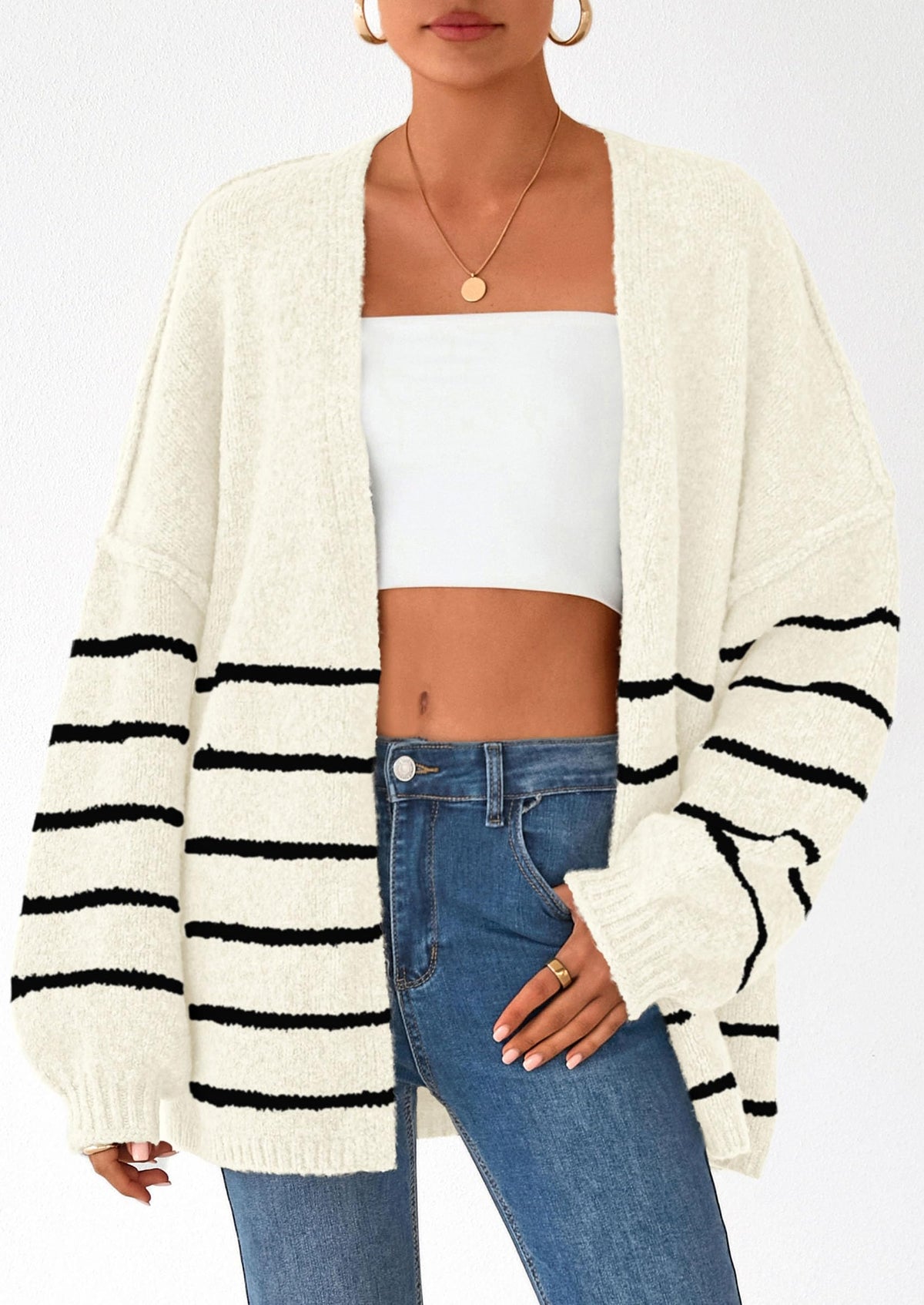 Women's Oversized Balloon Sleeve Striped Cardigan (Free Shipping on Orders of 2+)