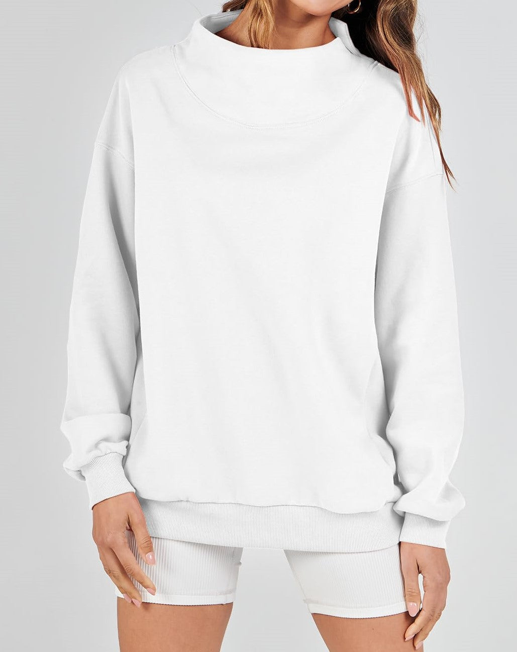 Women's Slit Mock Neck Oversized Sweatshirt (Buy 2, Get Free Shipping)