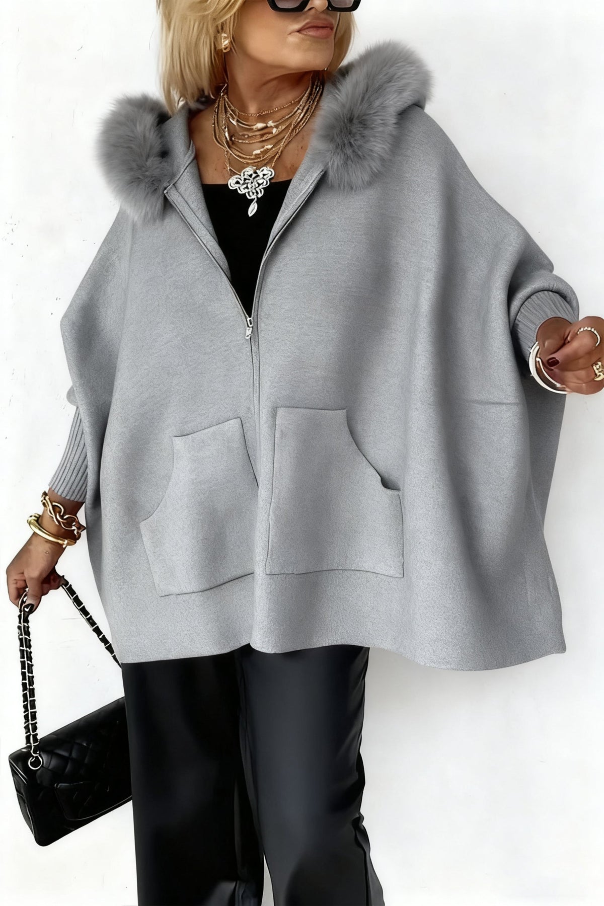 Women's Fur Collar Solid Color Casual Jacket
