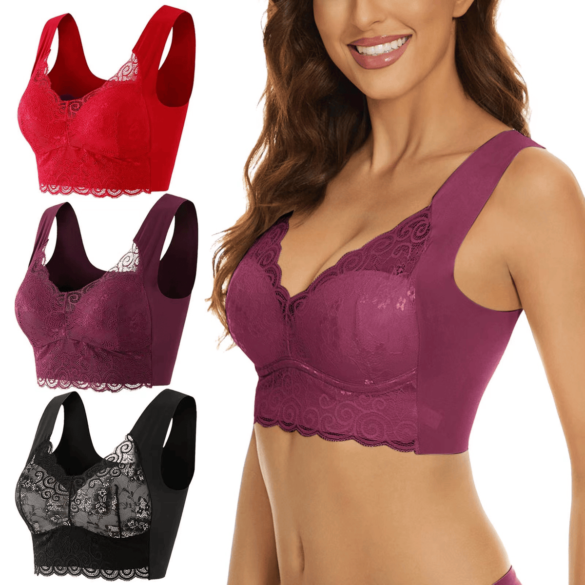 🔥Last Day Buy 1 Get 2 Free😍-Seamless Wireless Lace Push-Up Bra