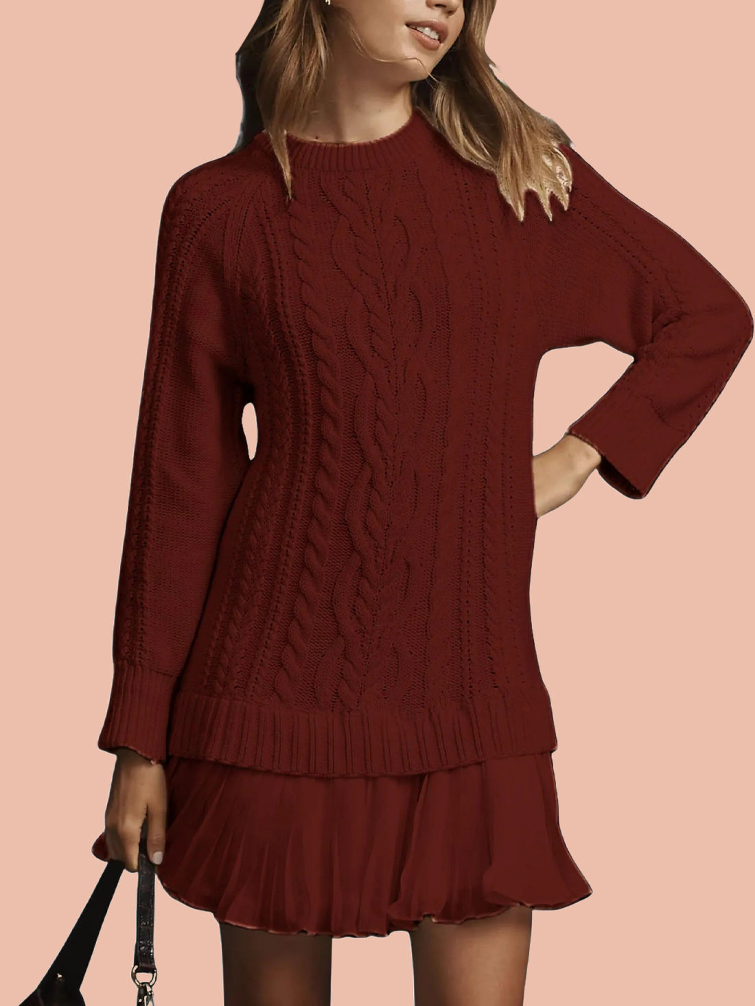 Women's Crewneck Cable Knit Sweater Mini Dress (Free Shipping on Orders of 2+)