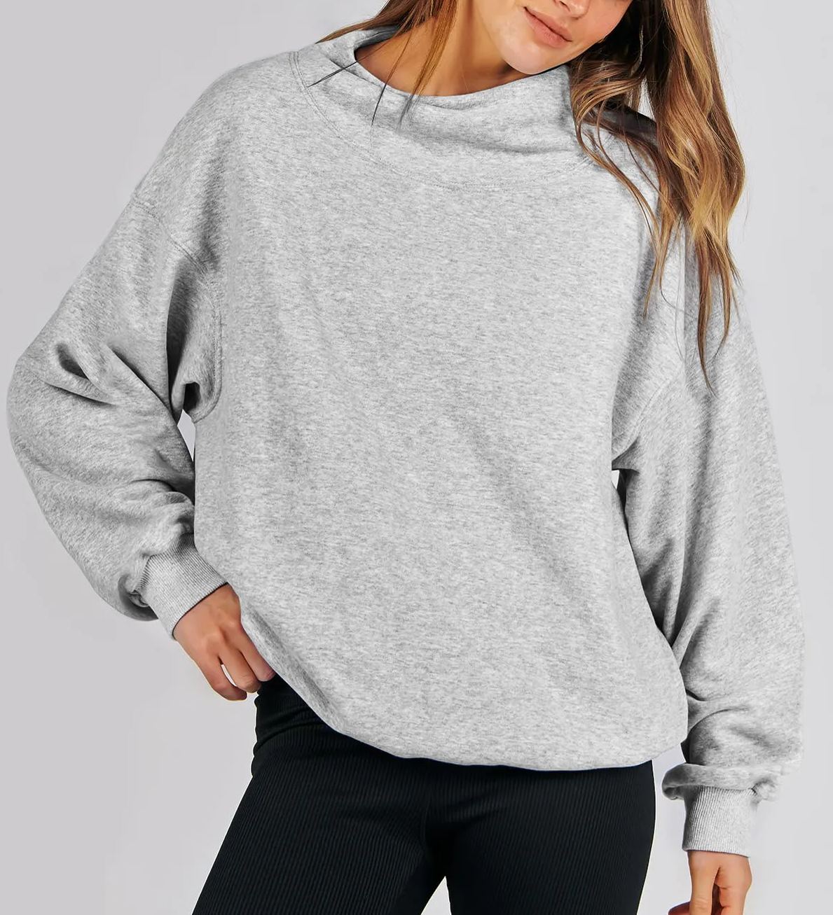 Women's Slit Mock Neck Oversized Sweatshirt (Buy 2, Get Free Shipping)