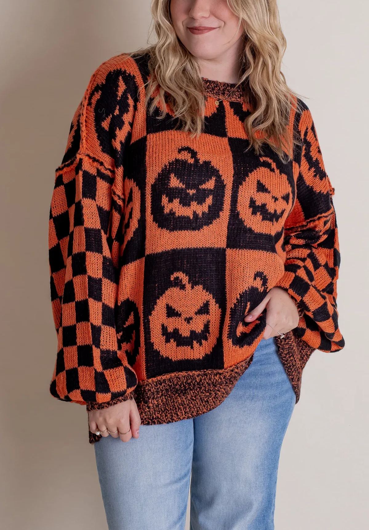 Women's Halloween Checkered Sweater - Spooky Season (Buy 2, Get Free Shipping)