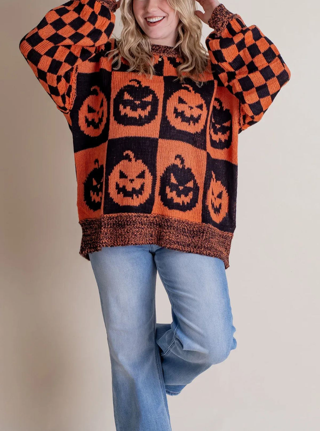 Women's Halloween Checkered Sweater - Spooky Season (Buy 2, Get Free Shipping)