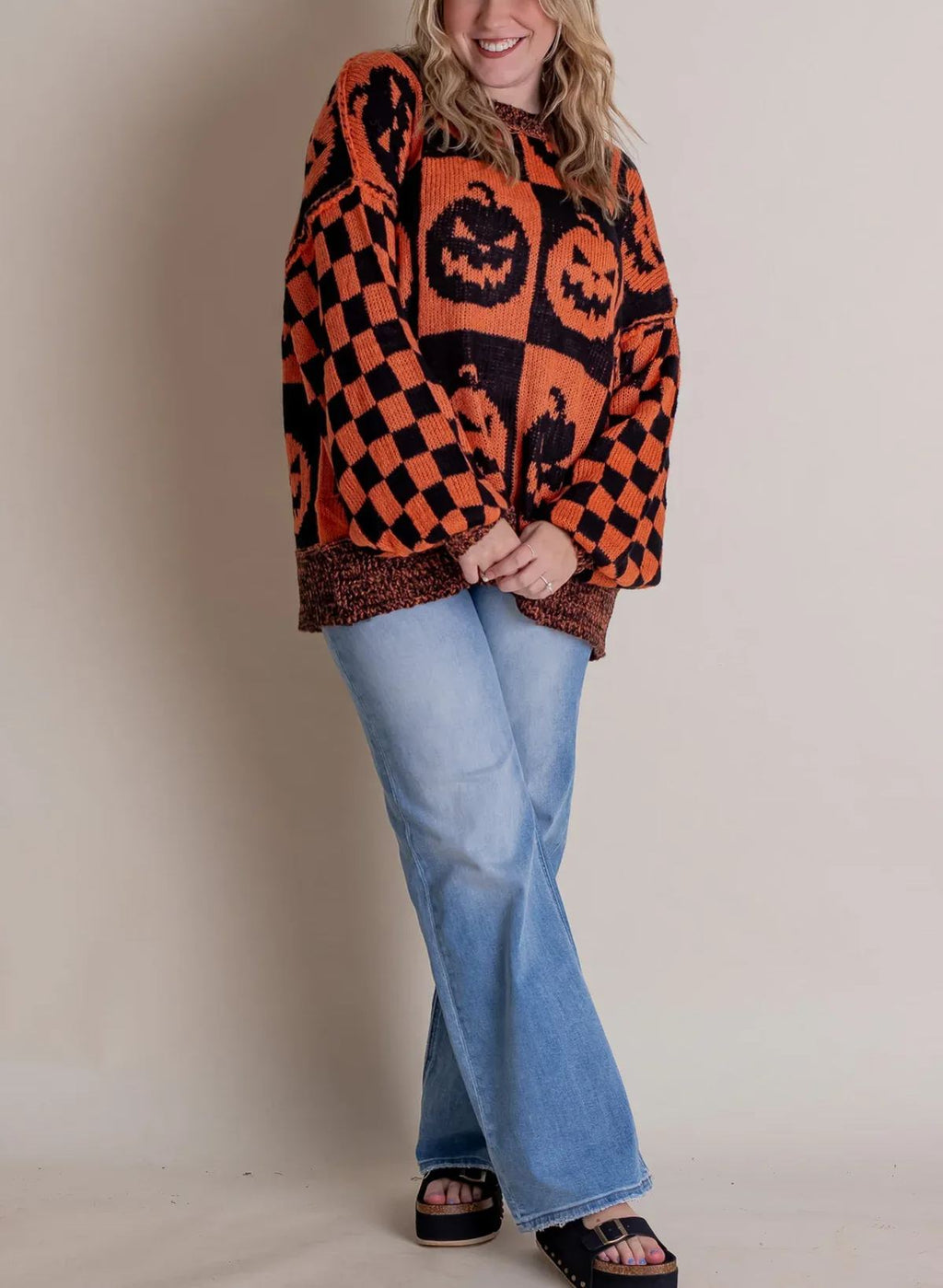 Women's Halloween Checkered Sweater - Spooky Season (Buy 2, Get Free Shipping)