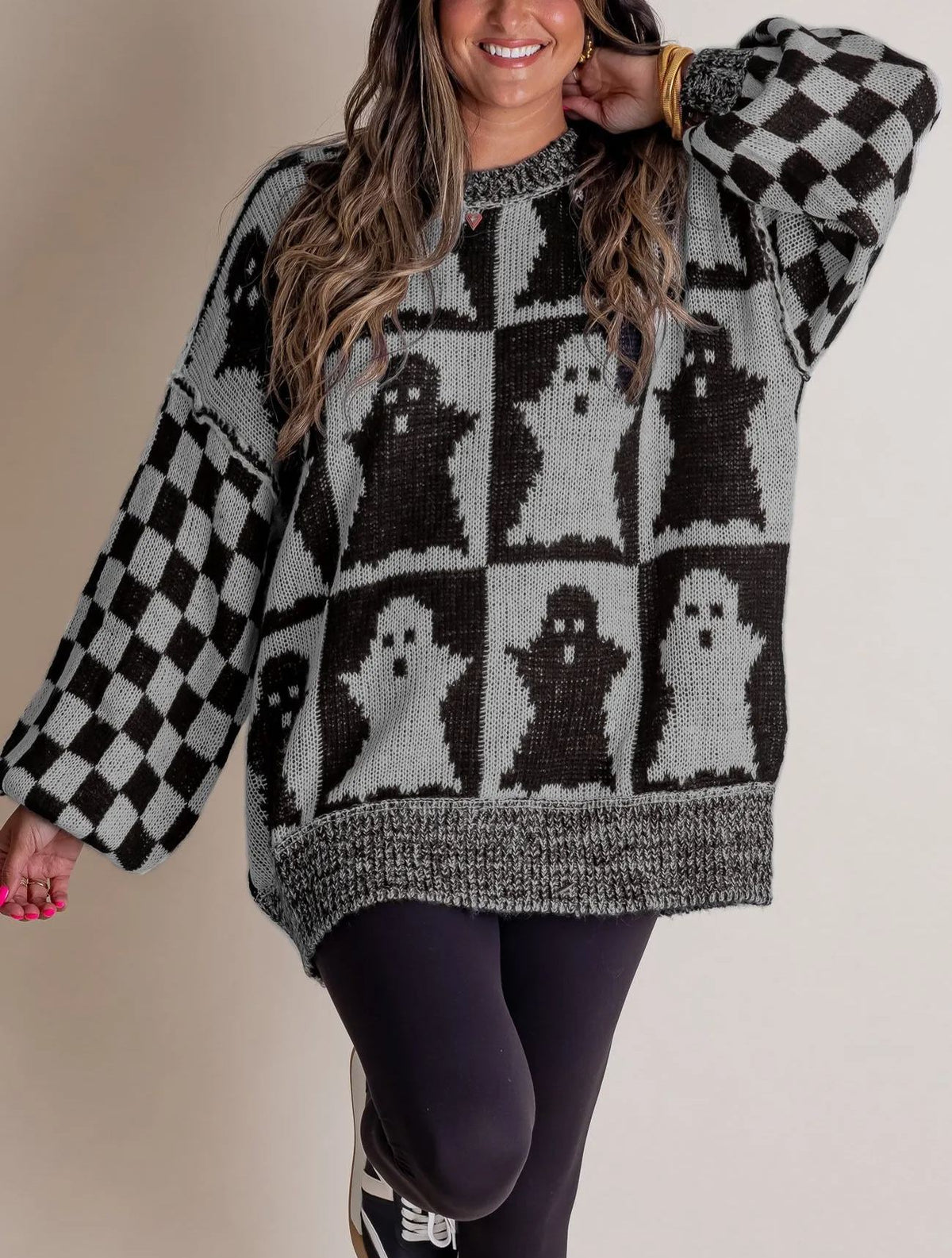 Women's Halloween Checkered Sweater - Spooky Season (Buy 2, Get Free Shipping)