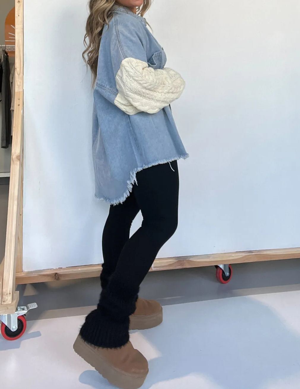 Cozy Sweater Sleeve Denim Shacket (Buy 2, Get Free Shipping)