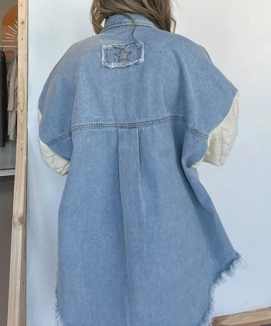 Cozy Sweater Sleeve Denim Shacket (Buy 2, Get Free Shipping)